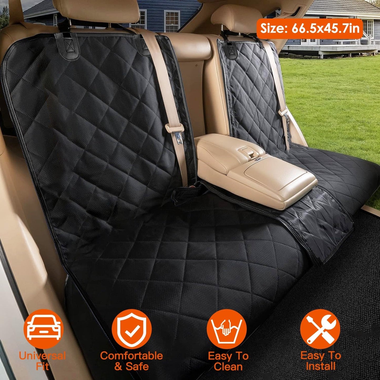 Dog Car Seat Cover Waterproof Scratchproof Pet Car Rear Protector Mat Pet Back Seat Cover with Dog Seat Belt for Car Truck SUV