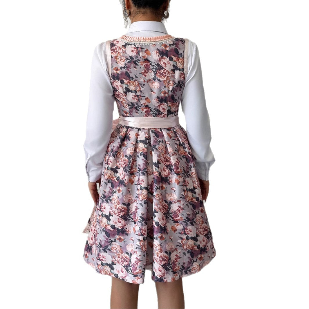 Fashionable floral bouquet waist long skirt dress