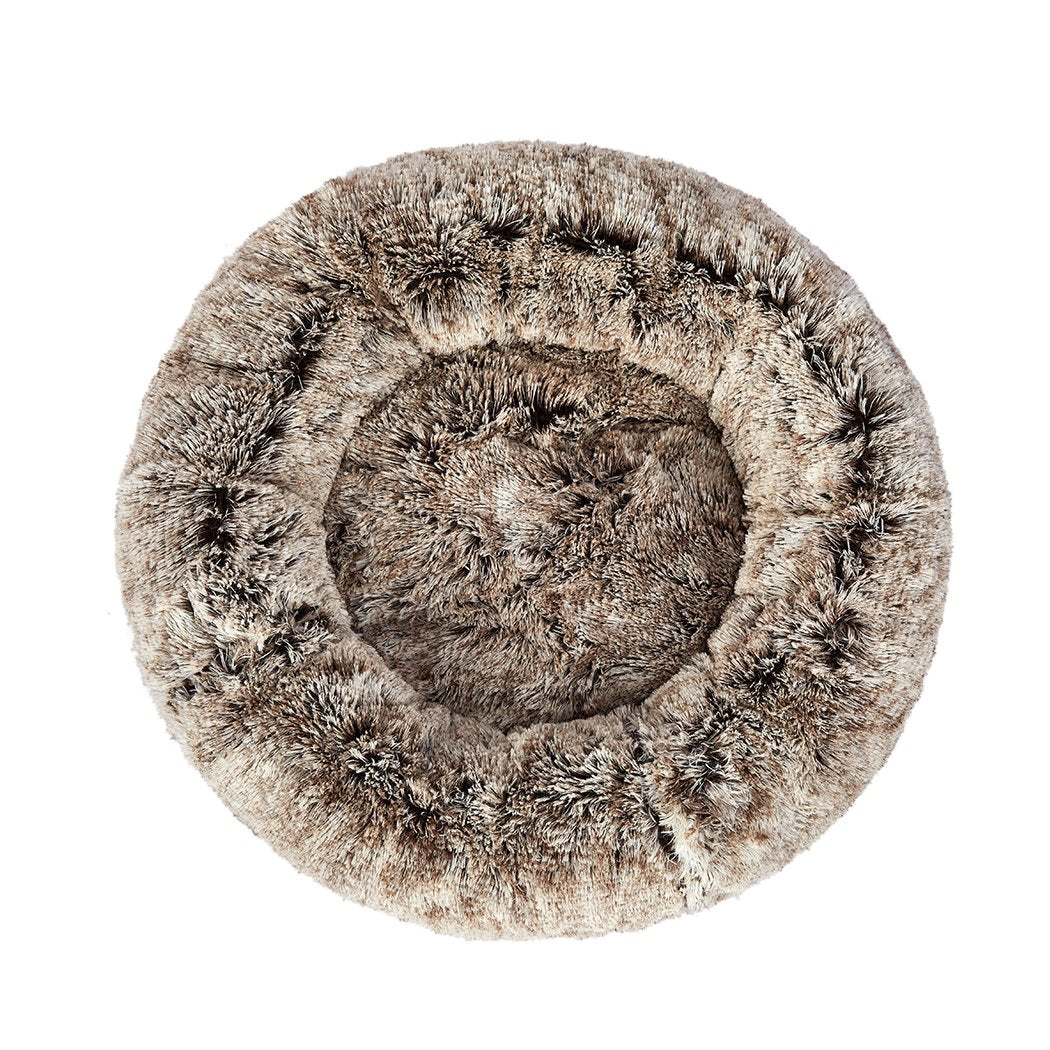 Pet Bed Cat Dog Donut Nest Calming Mat Soft Plush Kennel Coffee L