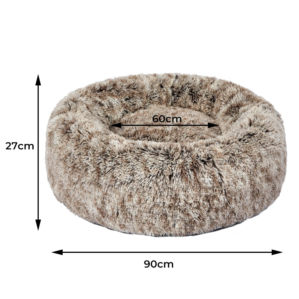 Pet Bed Cat Dog Donut Nest Calming Mat Soft Plush Kennel Coffee L