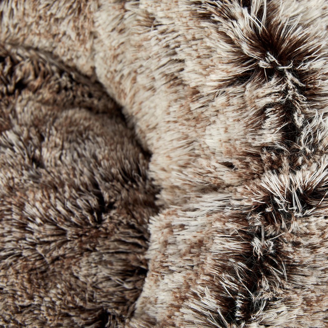 Pet Bed Cat Dog Donut Nest Calming Mat Soft Plush Kennel Coffee M