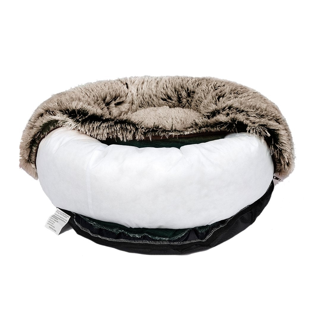Pet Bed Cat Dog Donut Nest Calming Mat Soft Plush Kennel Coffee L