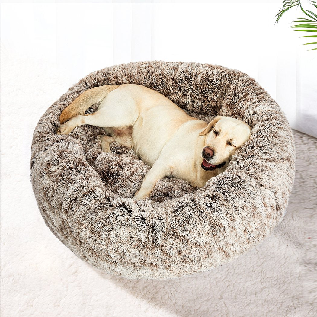 Pet Bed Cat Dog Donut Nest Calming Mat Soft Plush Kennel Coffee XL