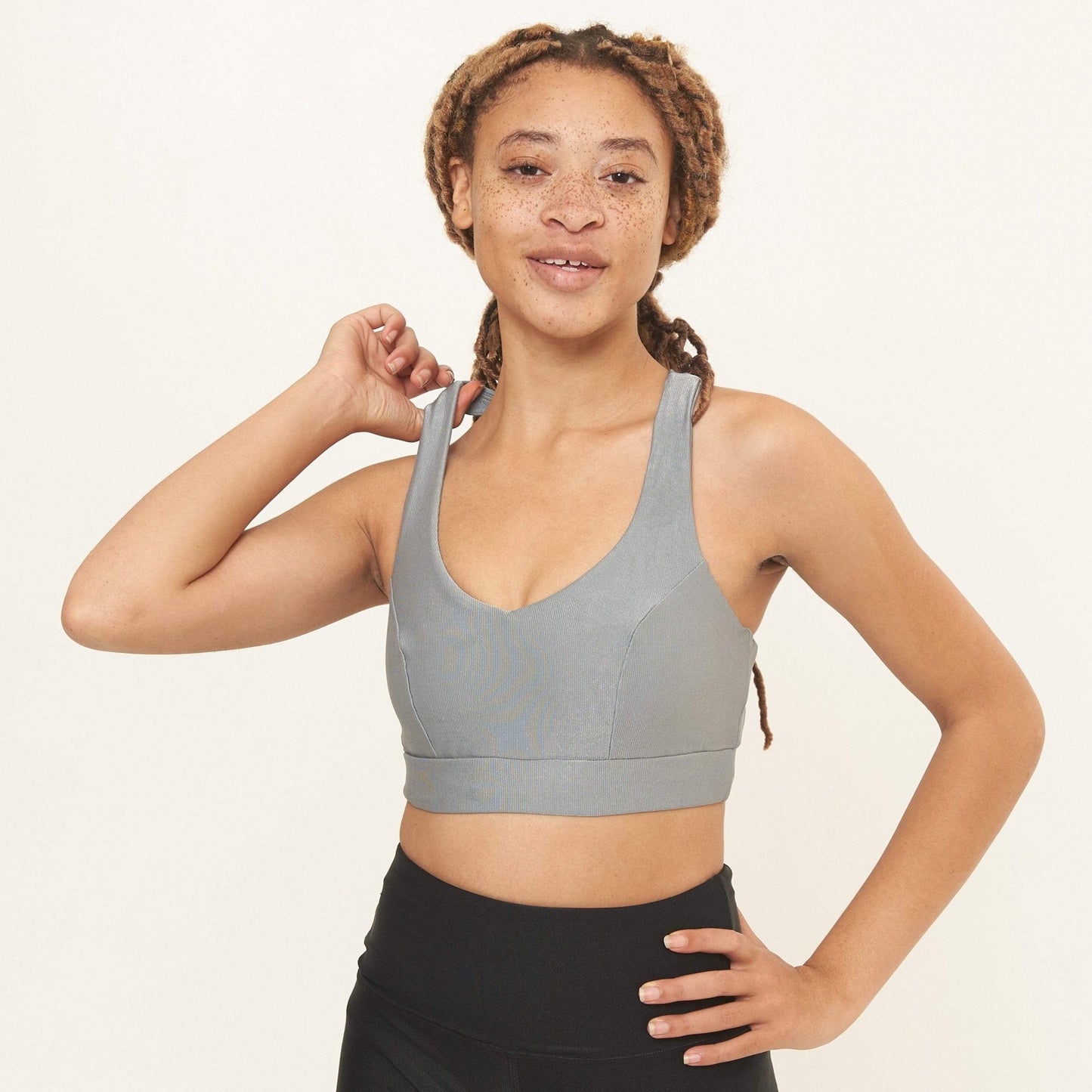 Classic Performance Bra Top- Dove Grey Rib Pattern