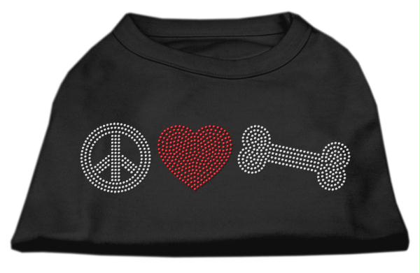Mirage Pet Products 52-62 XSBK Peace Love and Bone Rhinestone Shirt Bl