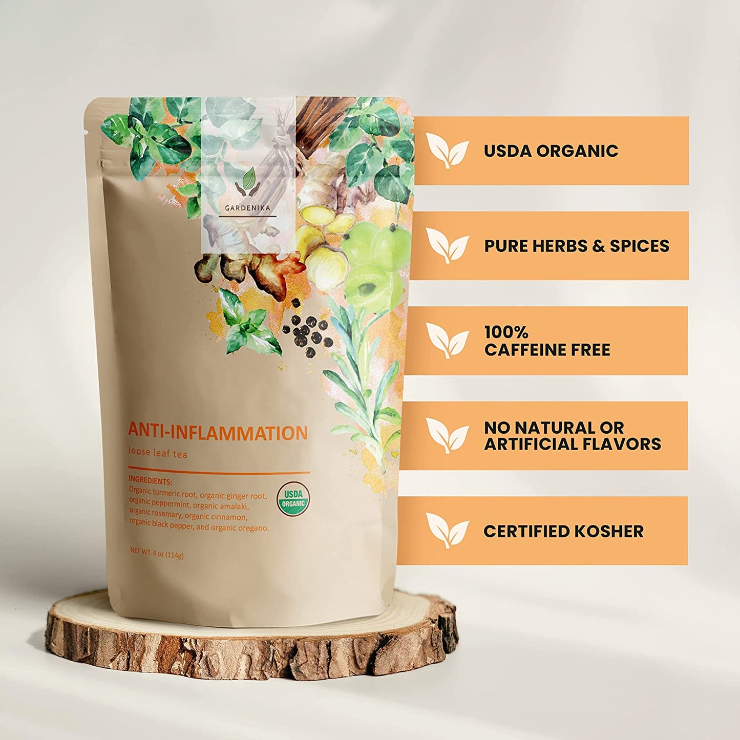 Anti-Inflammatory Tea, Turmeric Ginger Herbal Blend | Organic & Kosher