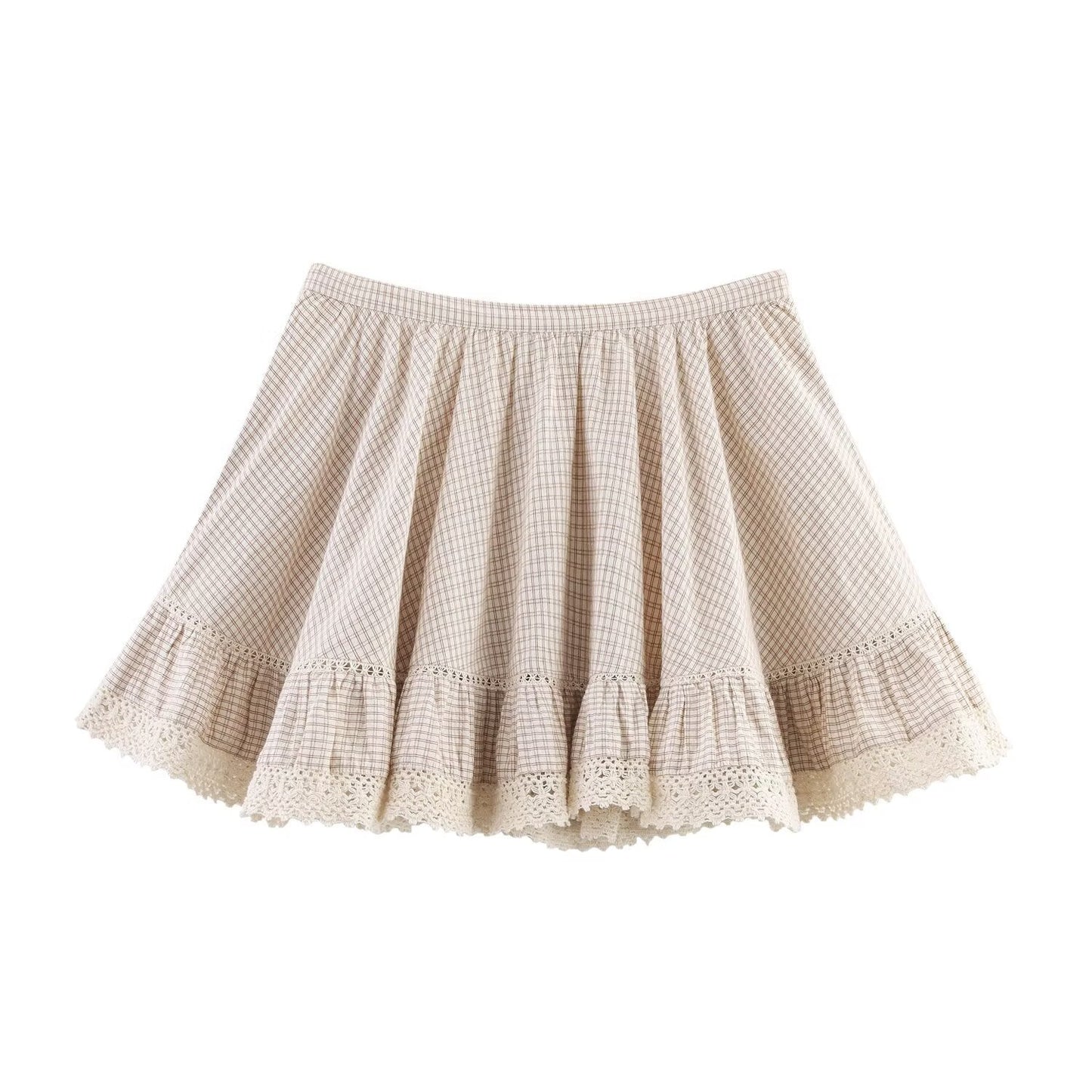 Stacked decorative plaid top+skirt set for women