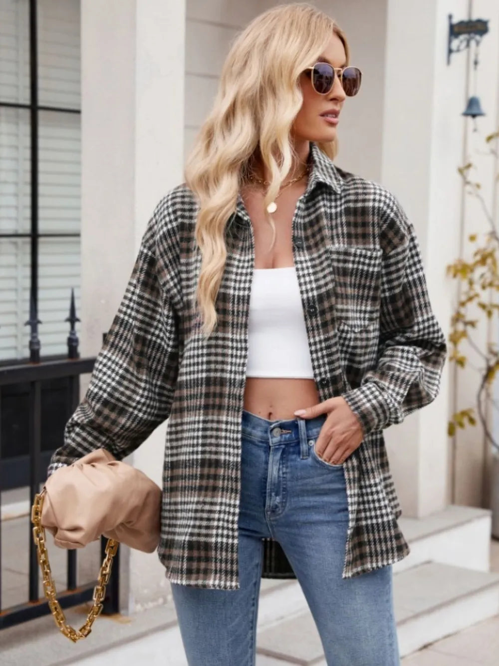 Thousand bird plaid button down flannel shirt