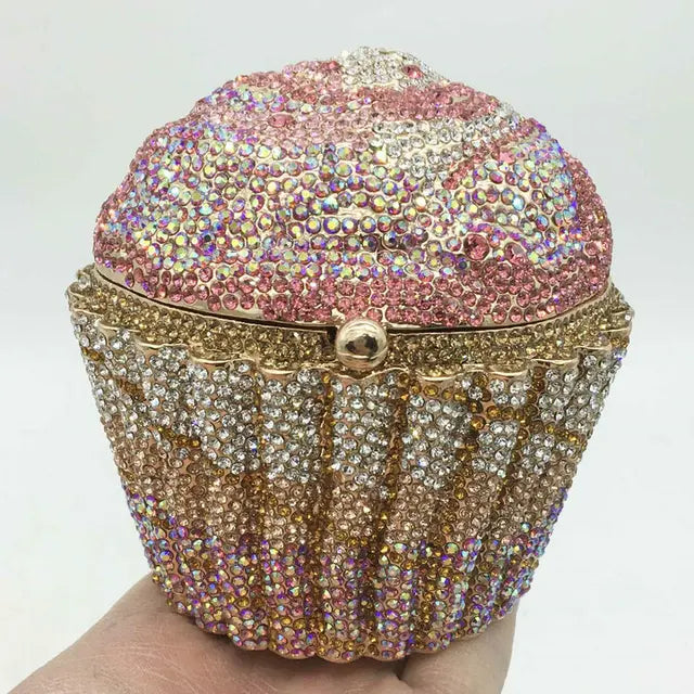 Women Blue Cupcake Evening Bag Crystal Clutch Purses Wedding Bridal Rhinestone Handbag Party Minaudiere Bag